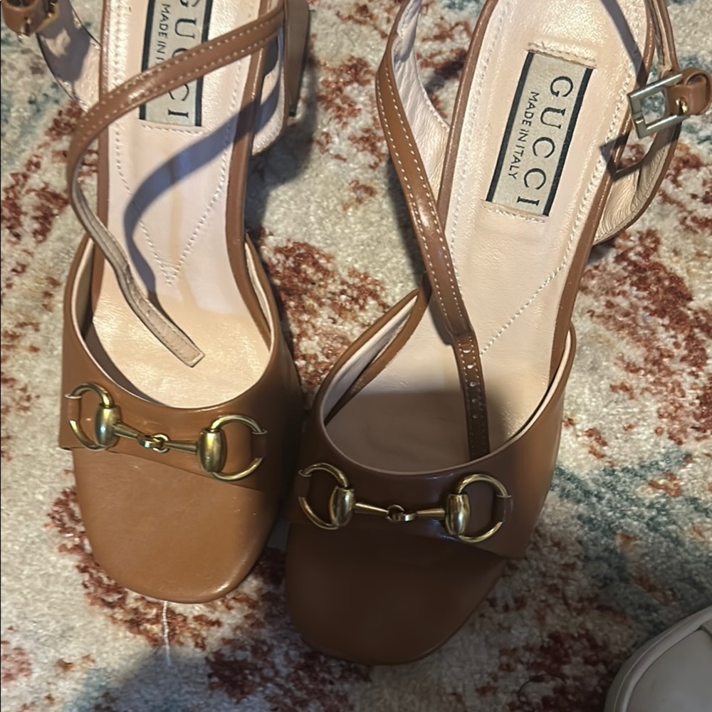 Gucci Tan Leather Heels with Horsebit Detail